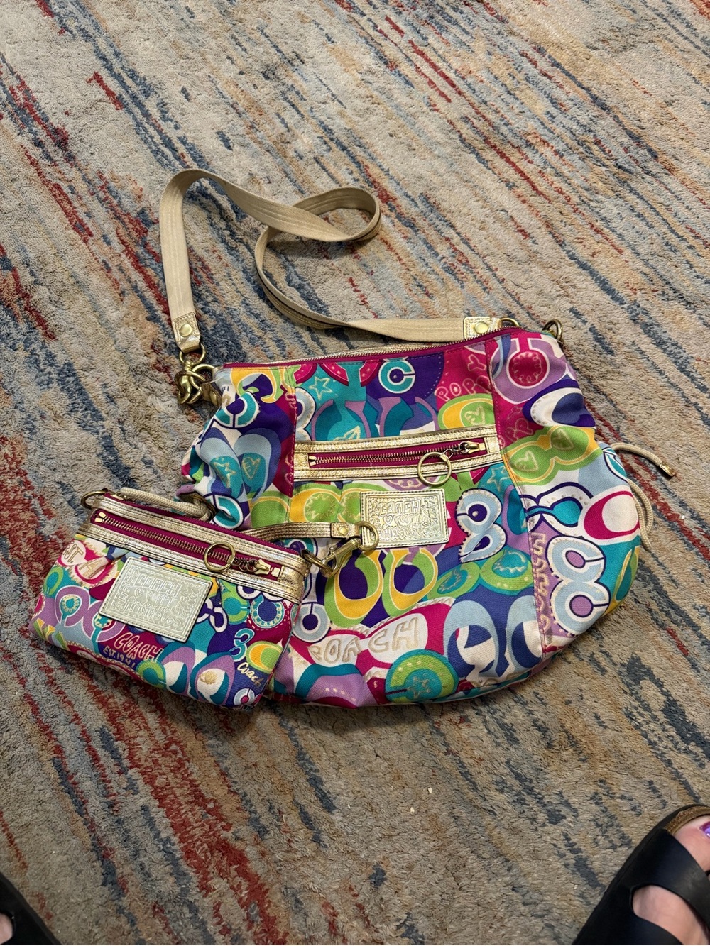 Coach Multicolor Pop-Print Crossbody with Matching Wristlet